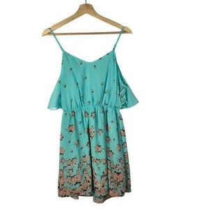 Love Fire Blue & Red Rose Floral Cold Shoulder Mini Dress S